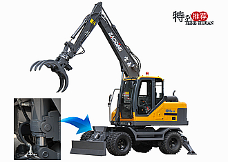 宝鼎BD95W-9A抓木机采用了前铲后支腿设计切都独立操作，配合新型铰链式摆臂平衡系统更能适应恶劣的使用环境